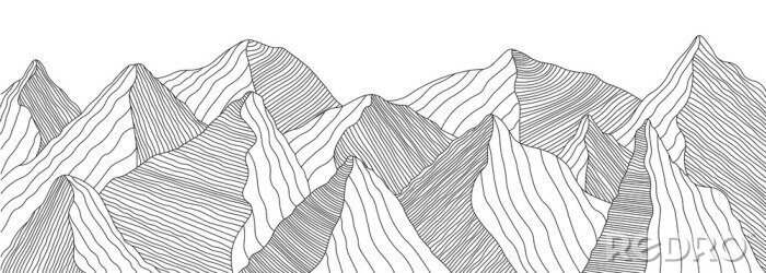 Fototapete Mountain landscape of wavy lines. Vector background with mountain ranges