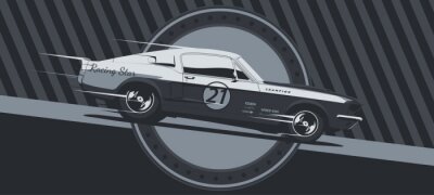 Fototapete Muscle car on racing, vintage colors, vector illustration.