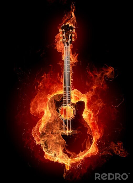 Fototapete Musik Gitarre Komposition brennend
