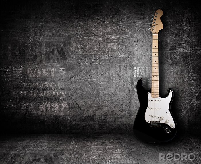 Fototapete Musik Gitarre und grauer Hintergrund
