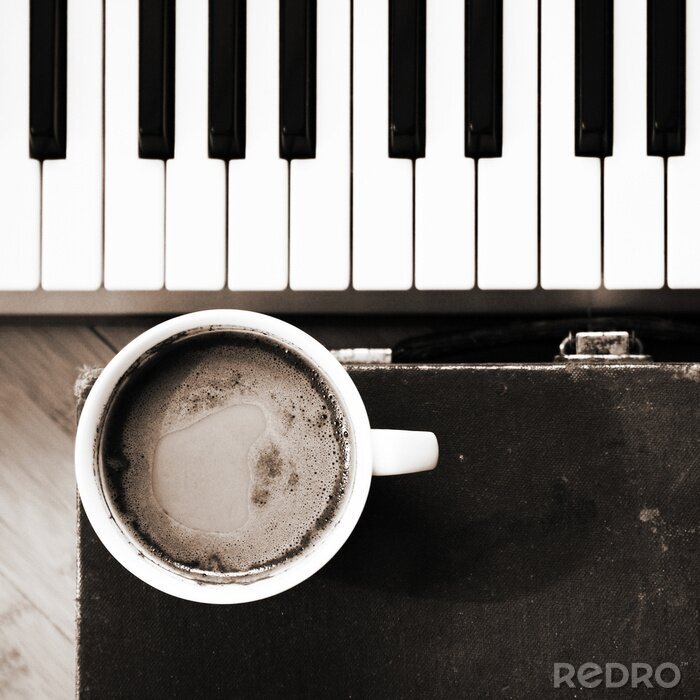 Fototapete Musik Tasten und Kaffee