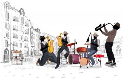 Musikbands Jazz gespielt auf der Straße Grafik