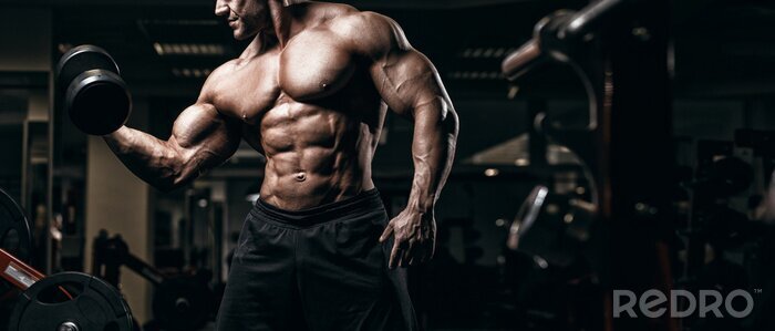 Fototapete Muskelbepackter Bodybuilder trainiert im Fitnessstudio