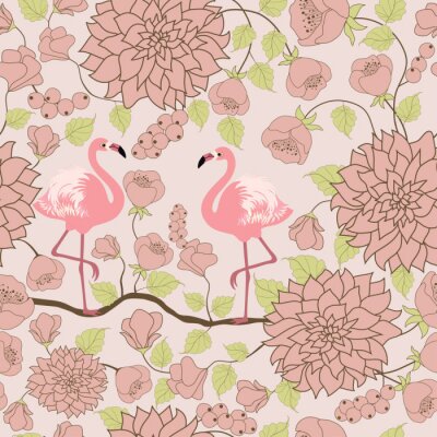 Fototapete Muster in Rosa mit Vögeln