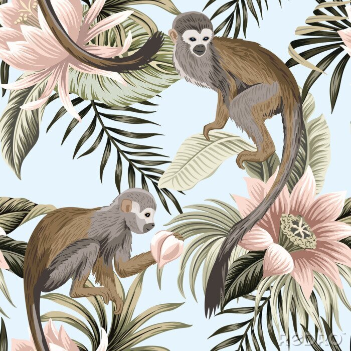 Fototapete Muster mit Affen inmitten der tropischen Vegetation