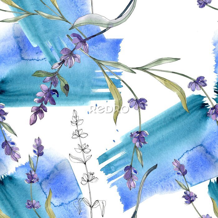 Fototapete Muster mit Aquarell-Lavendelblüten