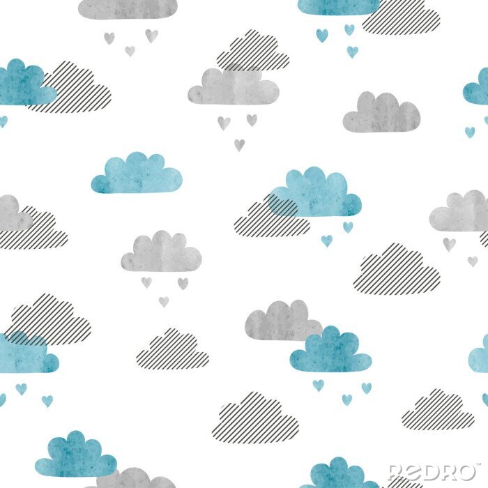 Fototapete Muster mit Aquarell-Wolken