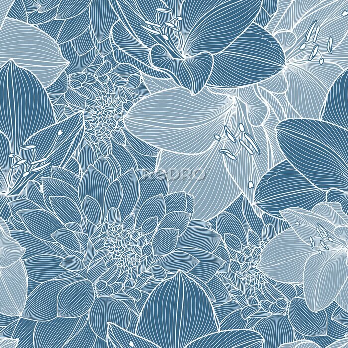 Fototapete Muster mit blauen Blumen