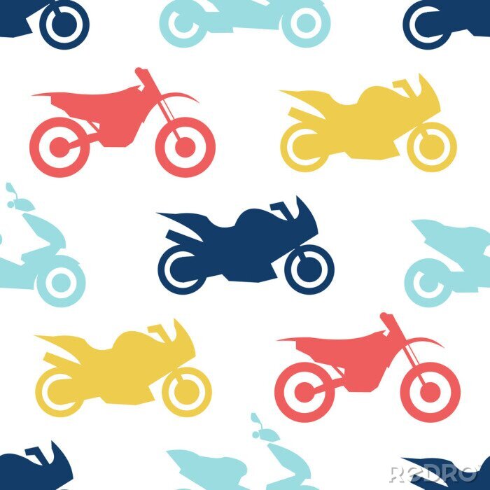 Fototapete Muster mit bunten Motorrädern