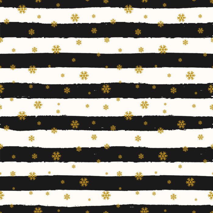 Fototapete Muster mit schwarz-weißen Streifen und Schneeflocken