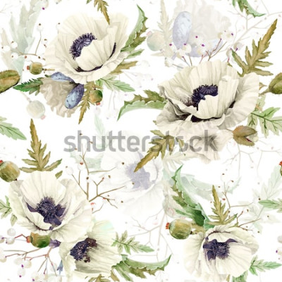 Fototapete Muster mit weißen Blumen