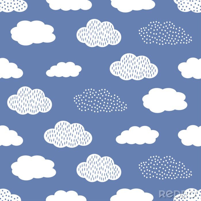 Fototapete Muster mit Wolken auf blauem Hintergrund