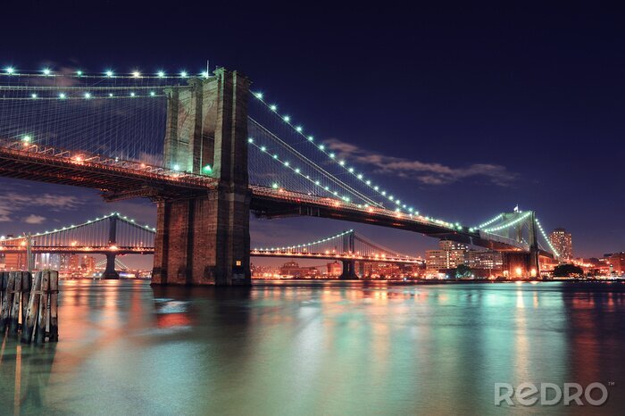 Fototapete Nacht und Brücke von Manhattan