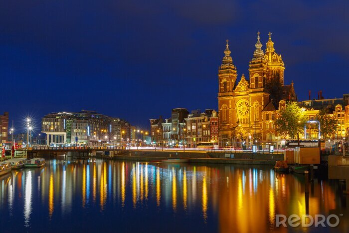 Fototapete Nachtblick auf Amsterdam