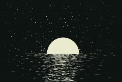 Fototapete Nachtlandschaft mit dem Mond im Meer