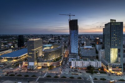 Fototapete Nachtpanorama von Warschau