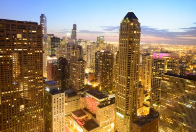 Fototapete Nächtliches Chicago auf Panorama