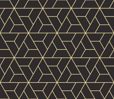 Nahtlose antike Palette schwarz und gold isometrische drehende Dreiecke Umriss Muster Vektor