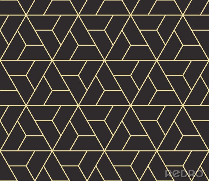 Fototapete Nahtlose antike Palette schwarz und gold isometrische drehende Dreiecke Umriss Muster Vektor