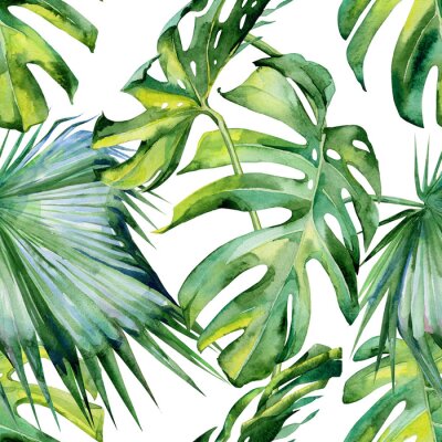 Nahtlose Aquarell Illustration der tropischen Blätter, dichten Dschungel. Handgemalt. Banner mit tropischen Sommerzeit Motiv kann als Hintergrundtextur, Verpackung Papier, Textil-oder Tapeten-Design v
