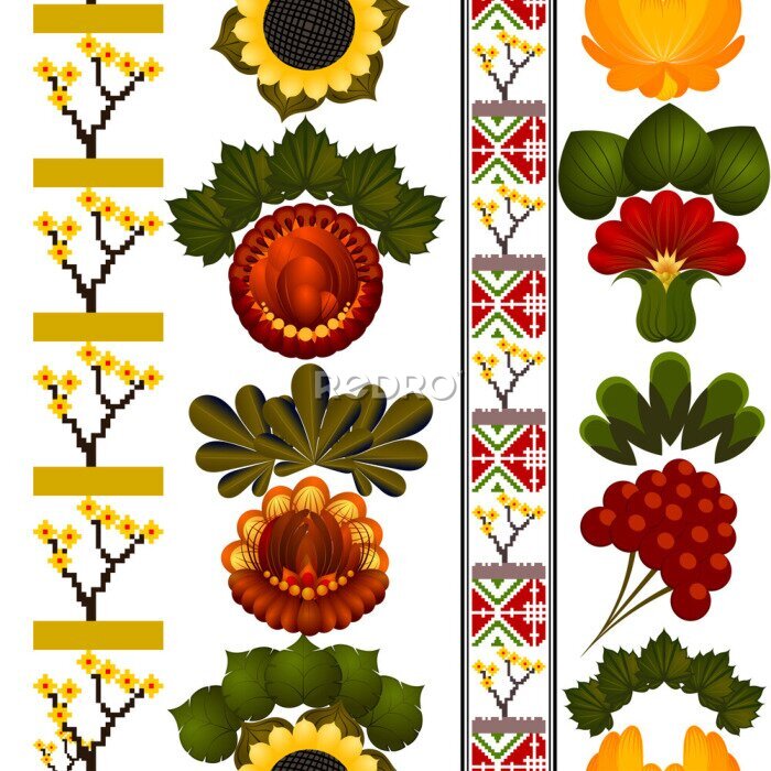 Fototapete Nahtlose Blumenmuster mit Elementen der Malerei Petrikov