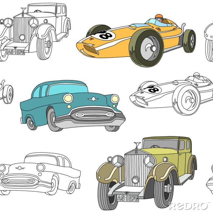 Fototapete Nahtlose Entwurfsillustration des Retro-Transportmusters