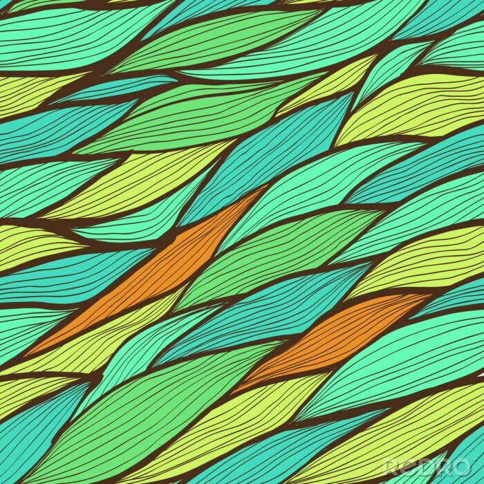 Fototapete Nahtlose grüne Hand gezeichnet floralen Muster mit abstrakten Blätter
