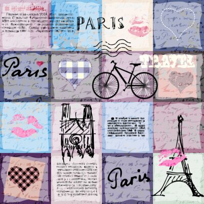Nahtlose Hintergrundmuster. Retro Einklebebuch Collage Paris.