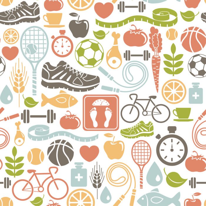 Fototapete nahtlose Muster mit gesunden Lifestyle-Ikonen