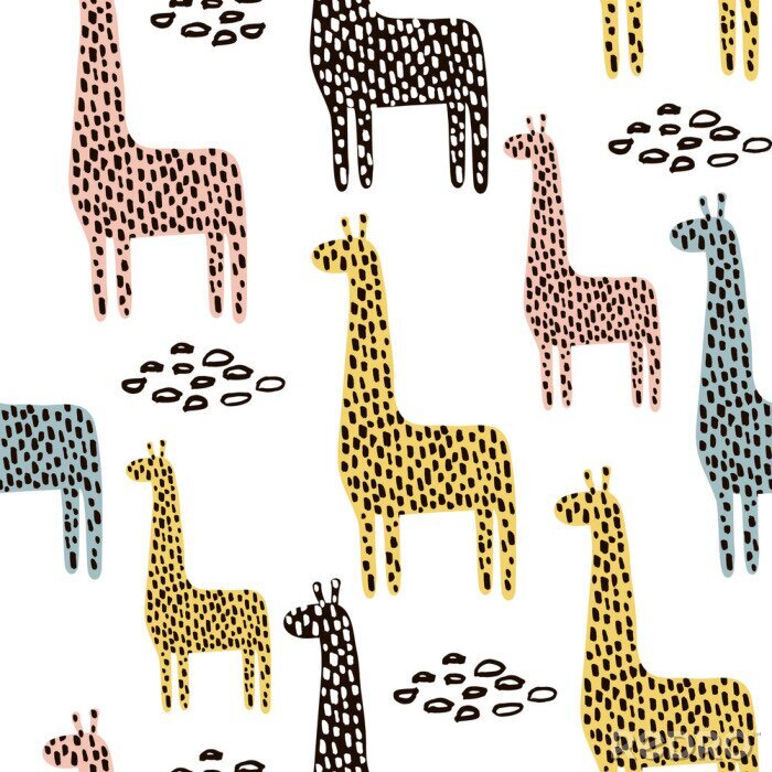 Fototapete Nahtlose Muster mit Giraffe. Kindliche Textur für Stoff, Textil. Vektor Hintergrund