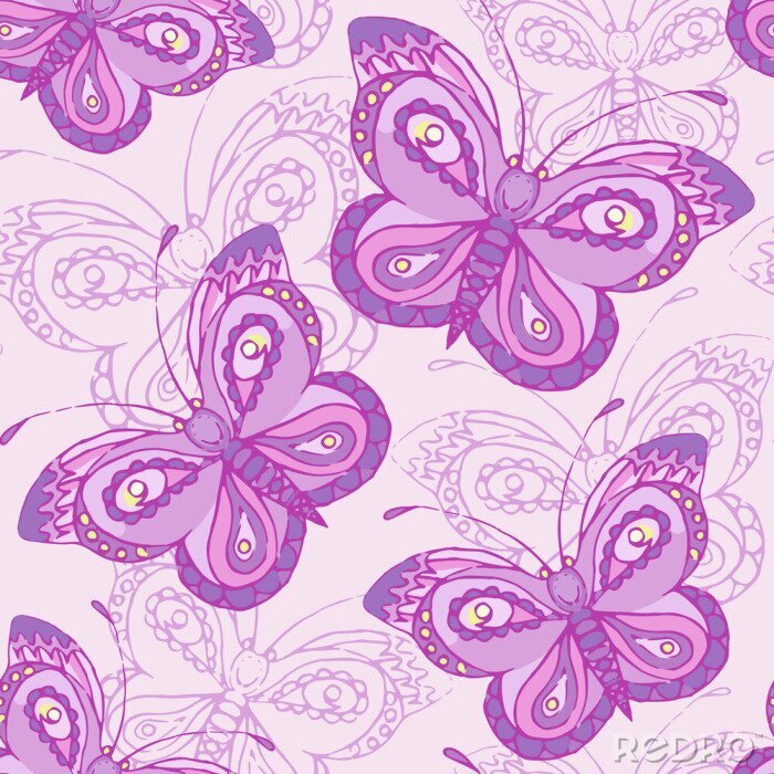 Fototapete Nahtlose Muster mit Schmetterlingen. Bunte Hintergrund.