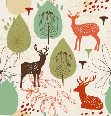 Nahtlose Natur Muster mit Hirschen. Waldhintergrund Vektor-Textur