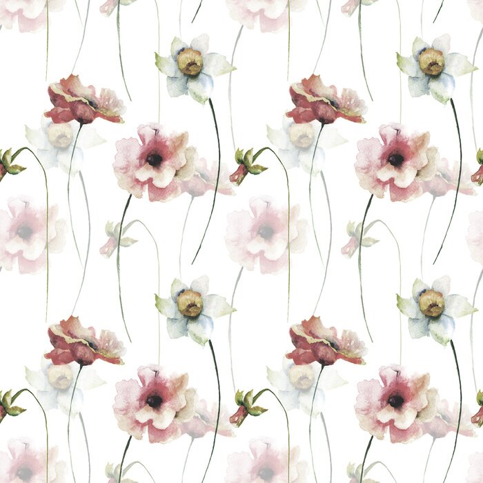 Fototapete Nahtlose Tapete mit Blumen