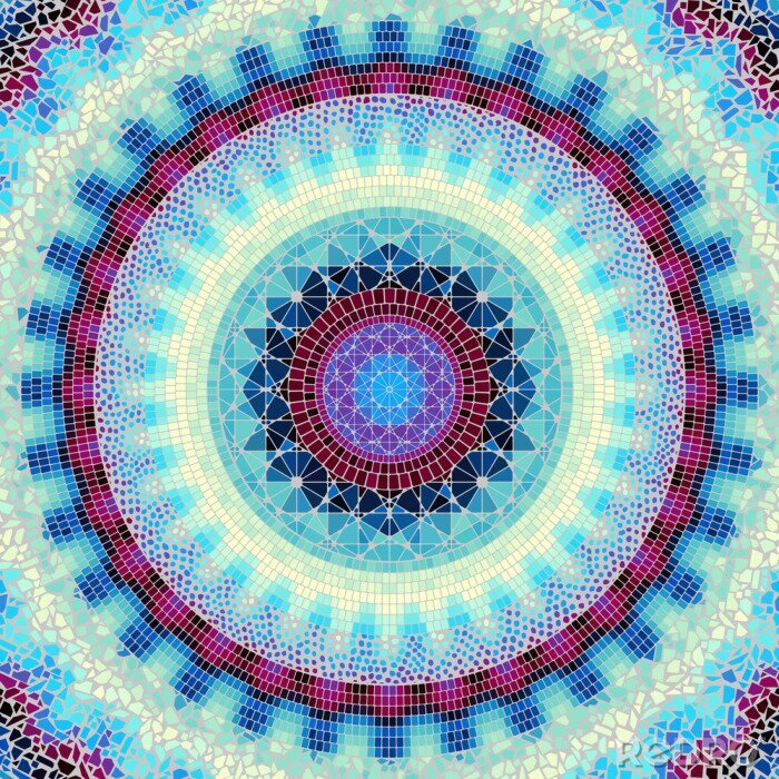 Fototapete Nahtloses Hintergrundmuster.  Rundes Mosaikkunstmuster verschiedener Fliesentexturen.