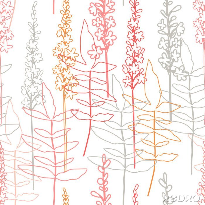 Fototapete Nahtloses Muster des Blumenvektors. Einfache stilisierte Blumen und Blätter Hintergrund mit Schnittmaske für die einfache Bearbeitung gemacht