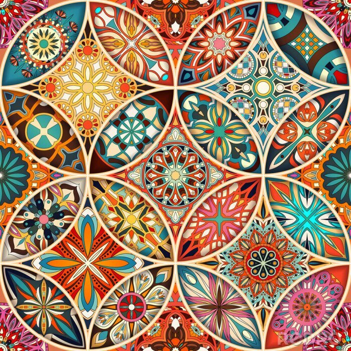 Fototapete Nahtloses Muster mit dekorativen Mandalen. Vintage Mandala Elemente.