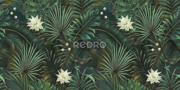 Fototapete Nahtloses Muster mit tropischen Pflanzen