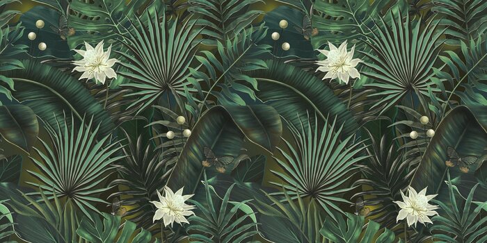 Fototapete Nahtloses Muster mit tropischen Pflanzen
