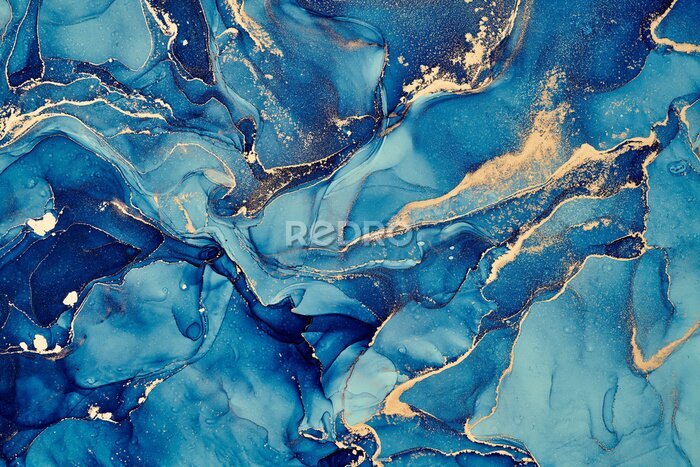 Fototapete Natural  luxury abstract fluid art painting in alcohol ink technique. Tender and dreamy  wallpaper. Mixture of colors creating transparent waves and golden swirls. For posters, other printed materials