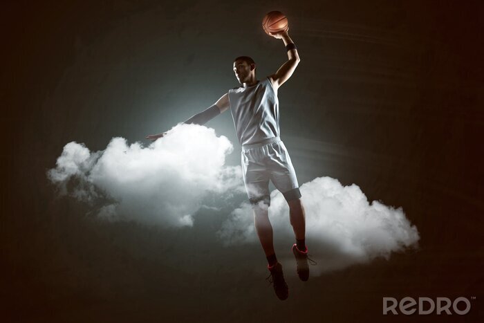 Fototapete NBA Basketball Basketballspieler in Rauchwolken