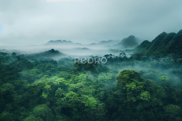 Fototapete Nebliger Morgen im Dschungel