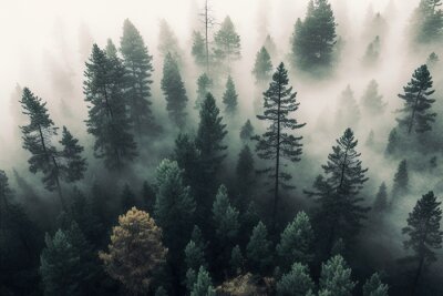 Fototapete Nebliger Wald von oben gesehen