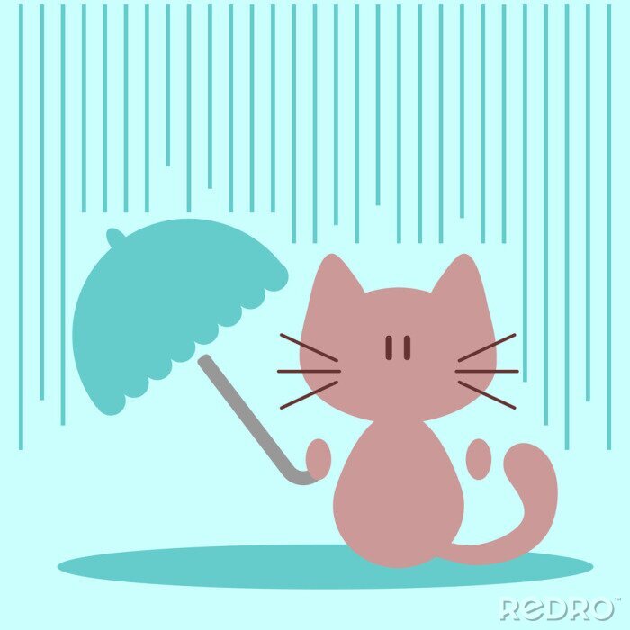 Fototapete Nette kleine Kitty mit Regenschirm unter regen