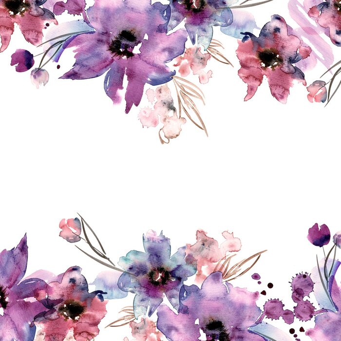 Fototapete Netter Aquarell Blumenrahmen. Handgemalter Blumenhintergrund. Einladung. Hochzeitskarte. Geburtstagskarte.