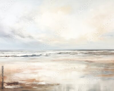 Fototapete Neutral Ocean Landscape Vintage Oil Painting Art