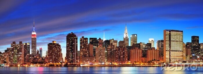 Fototapete New York City auf nächtlichem Panorama