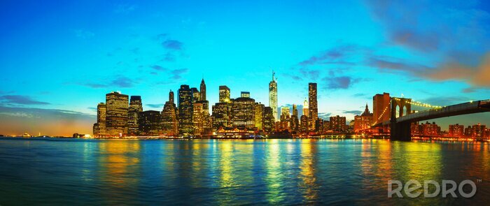 Fototapete New York City auf Panorama nach Sonnenuntergang