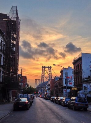 Fototapete New York City Blick aus dem Fenster bei Sonnenuntergang