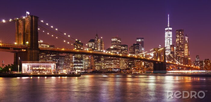 Fototapete New York Night Brooklyn Bridge