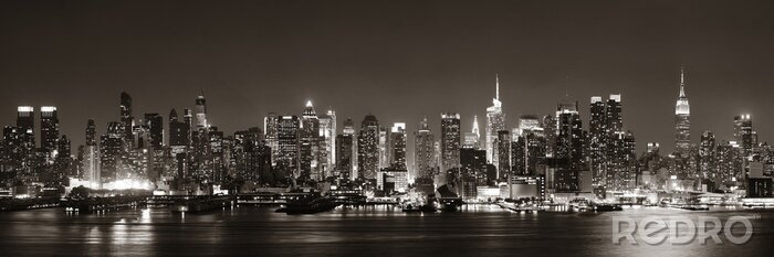Fototapete New York schwarz-weißes weites Panorama